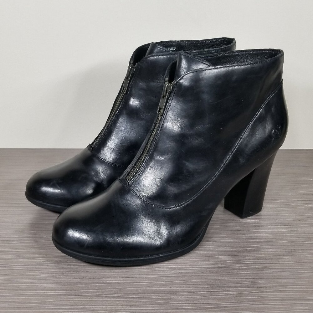Born Crown Top Zip Ankle Booties, Black Leather, Womens Size 11 M / 43